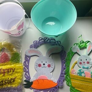 Easter Bunny Felt Hanging Decor - Pastel Purple & Mint and 3 Easter Baskets